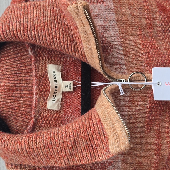 Lucky Brand Tan and Orange Zip-Up Sweater Nwt. - Picture 4 of 16